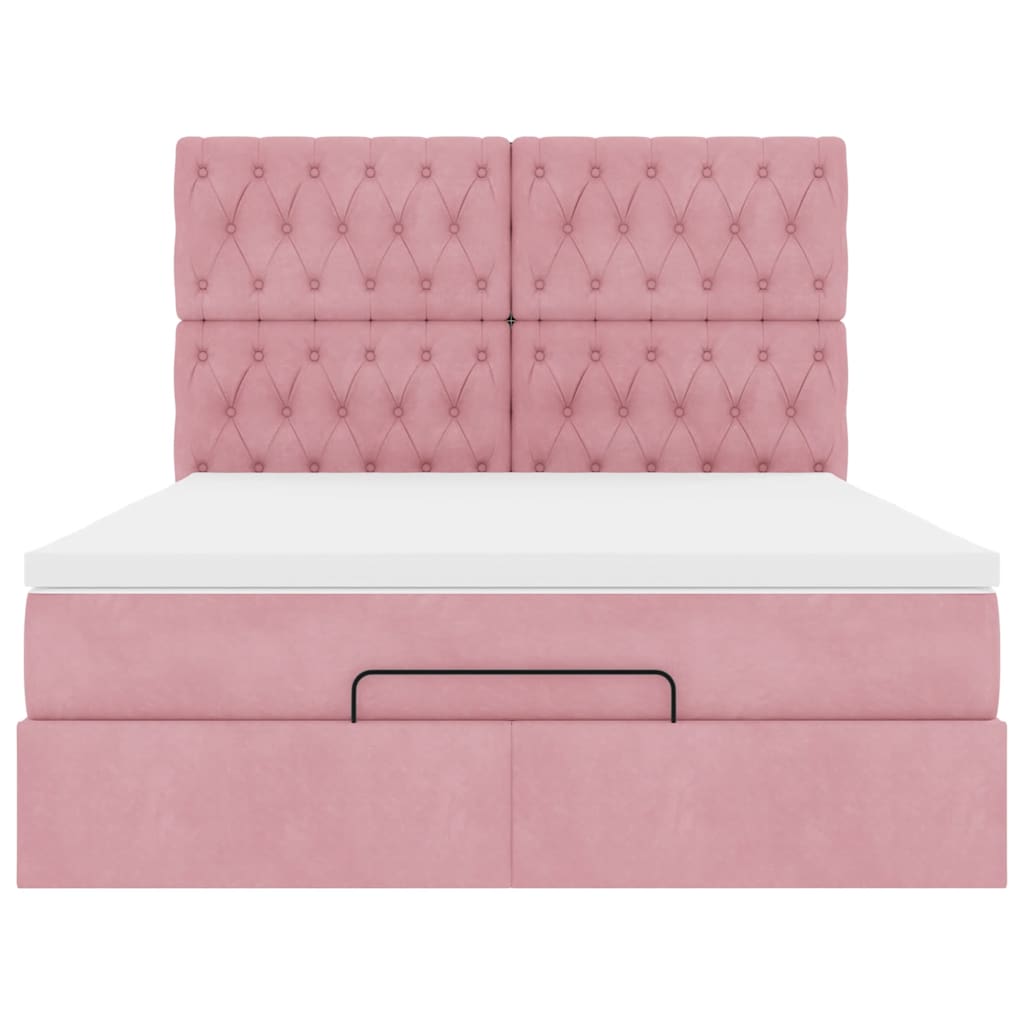 Cadre de lit ottoman avec matelas rose 140x190 cm velours - XIOS