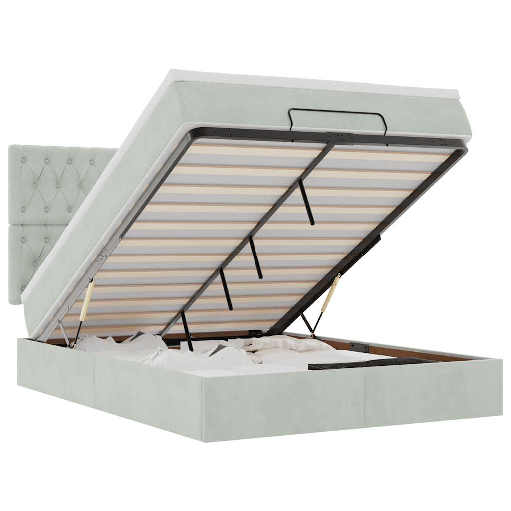 Cadre de lit ottoman avec matelas gris clair 140x200 cm velours - XIOS
