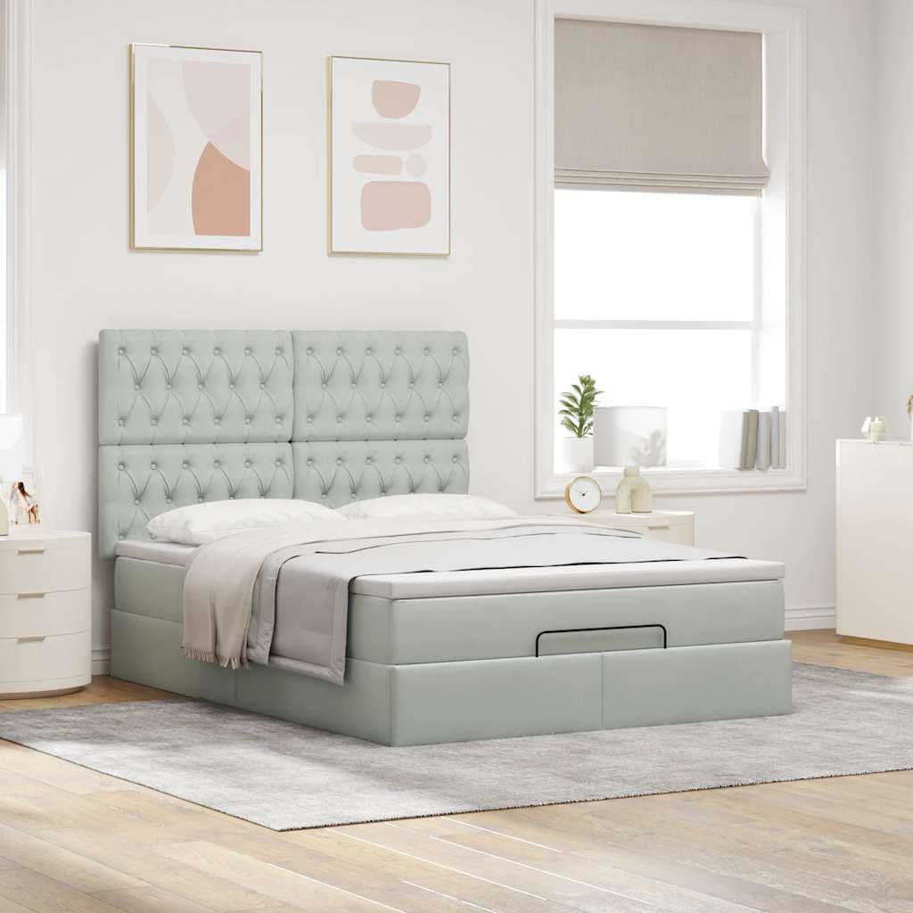 Cadre de lit ottoman avec matelas gris clair 140x200 cm velours - XIOS