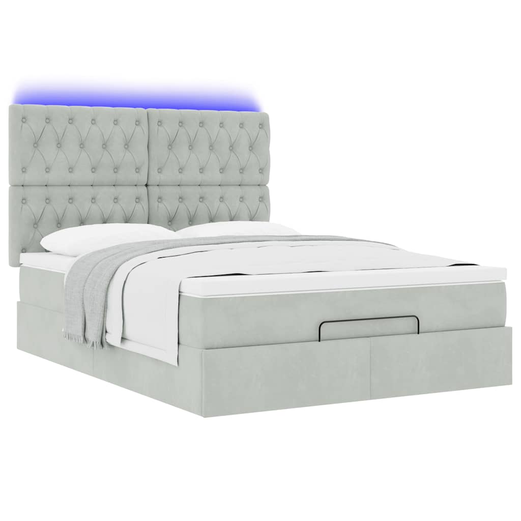 Cadre de lit ottoman avec matelas gris clair 140x200 cm velours - XIOS