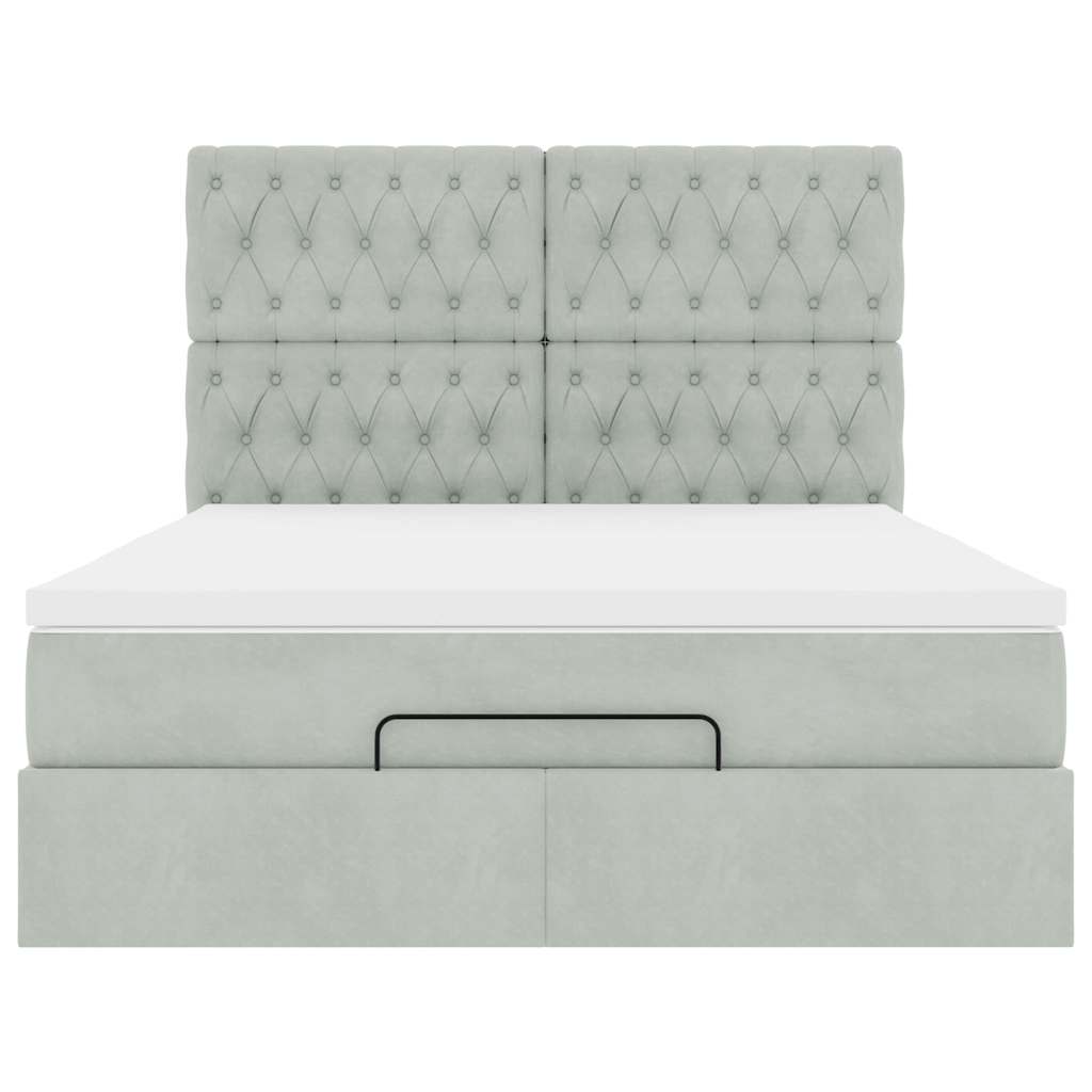 Cadre de lit ottoman avec matelas gris clair 140x200 cm velours - XIOS