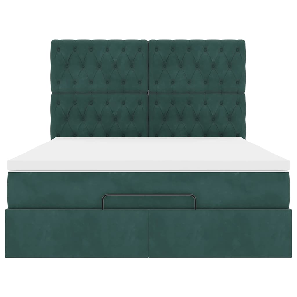 Cadre de lit ottoman avec matelas vert foncé 140x200 cm velours - XIOS