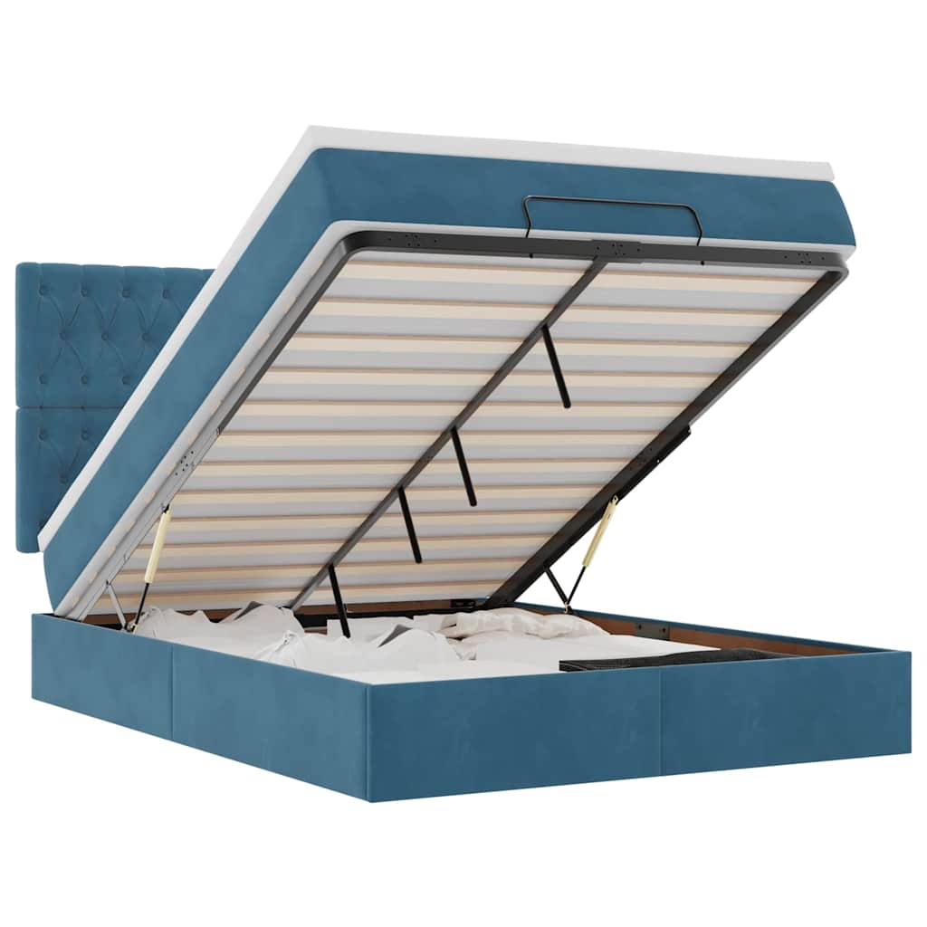Cadre de lit ottoman avec matelas bleu foncé 140x200 cm velours - XIOS