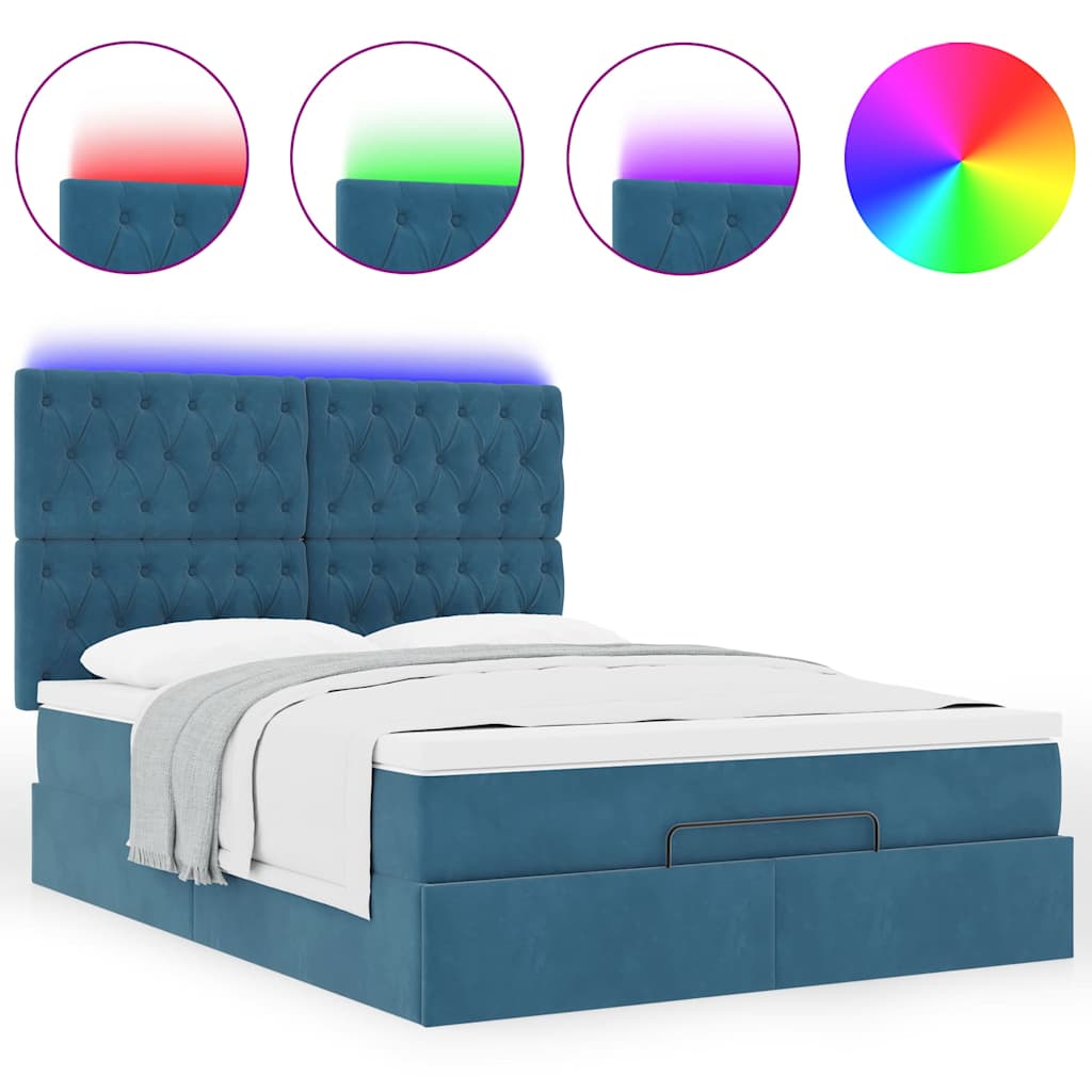 Cadre de lit ottoman avec matelas bleu foncé 140x200 cm velours - XIOS