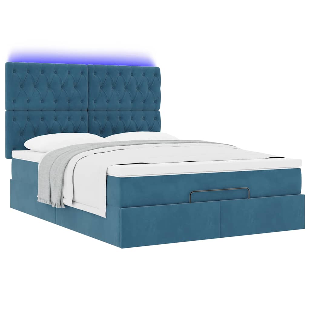 Cadre de lit ottoman avec matelas bleu foncé 140x200 cm velours - XIOS