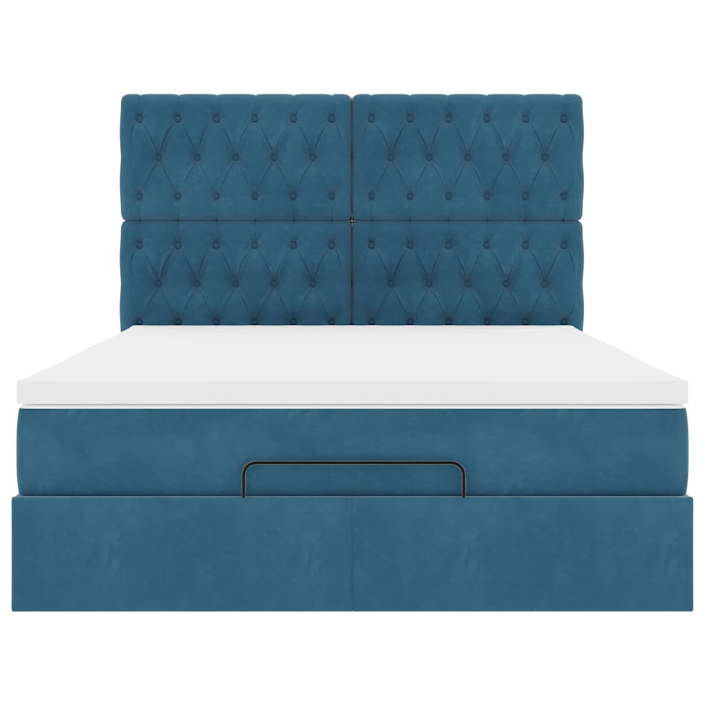Cadre de lit ottoman avec matelas bleu foncé 140x200 cm velours - XIOS