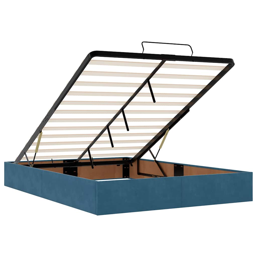 Cadre de lit ottoman avec matelas bleu foncé 140x200 cm velours - XIOS