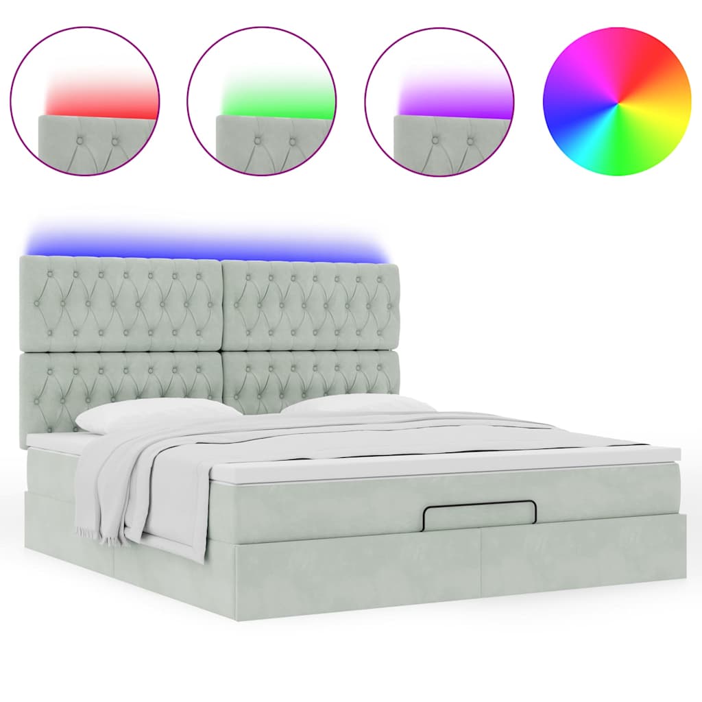 Cadre de lit ottoman et matelas gris clair 160x200cm velours - XIOS