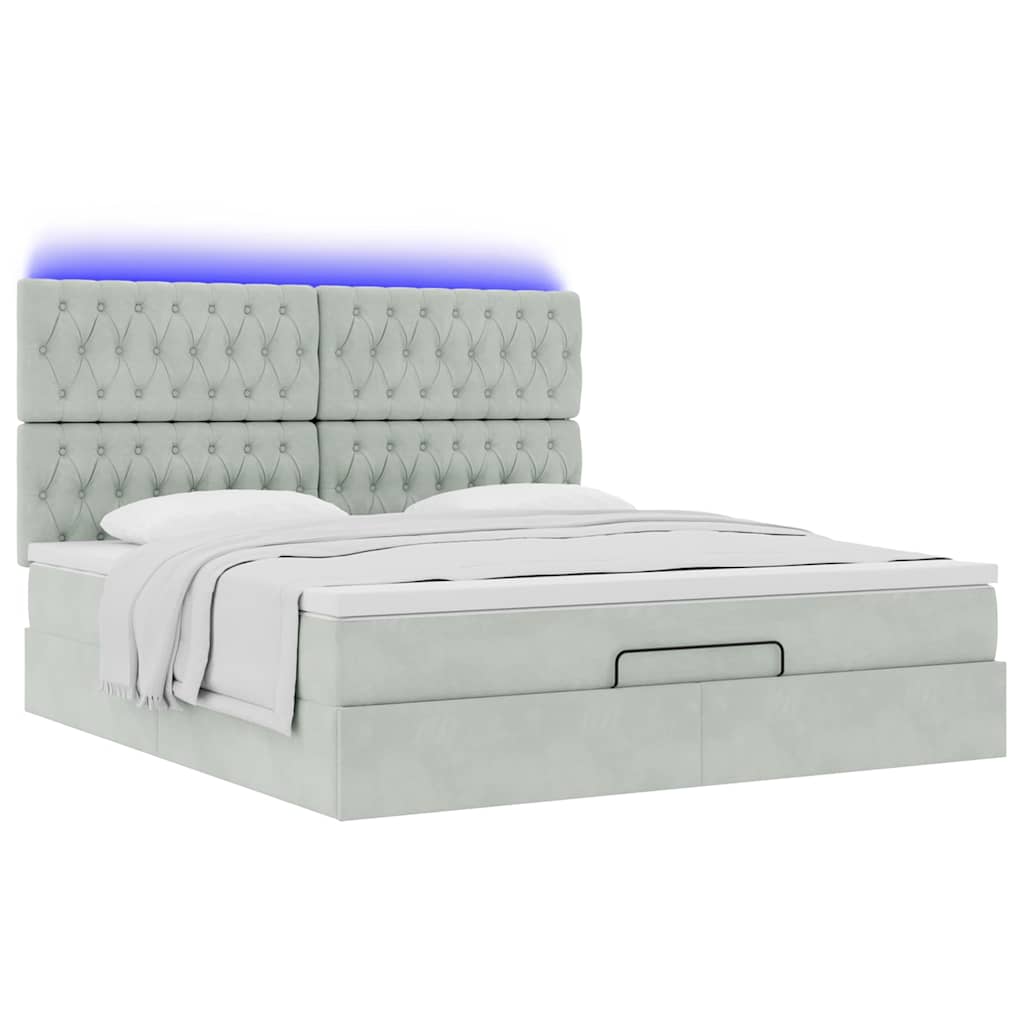 Cadre de lit ottoman et matelas gris clair 160x200cm velours - XIOS