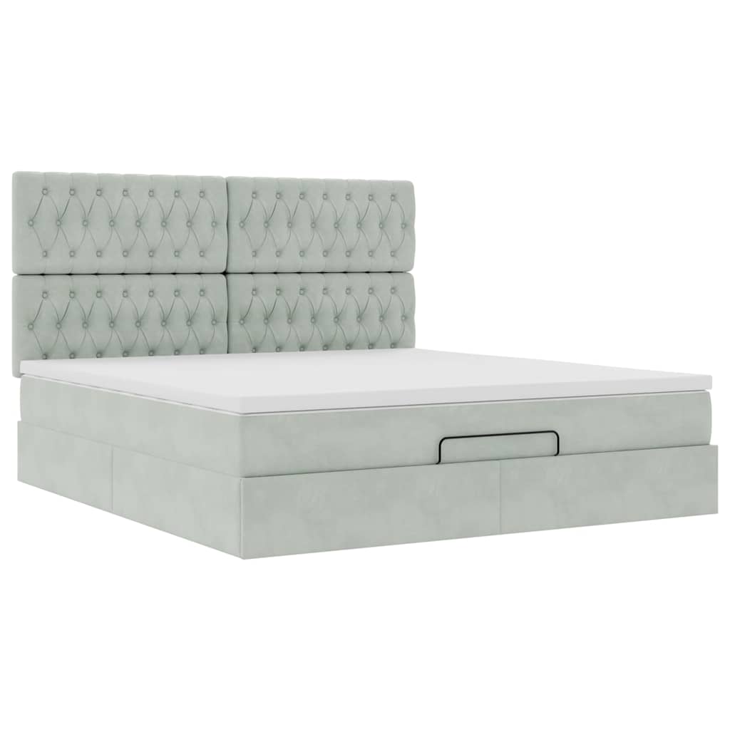 Cadre de lit ottoman et matelas gris clair 160x200cm velours - XIOS