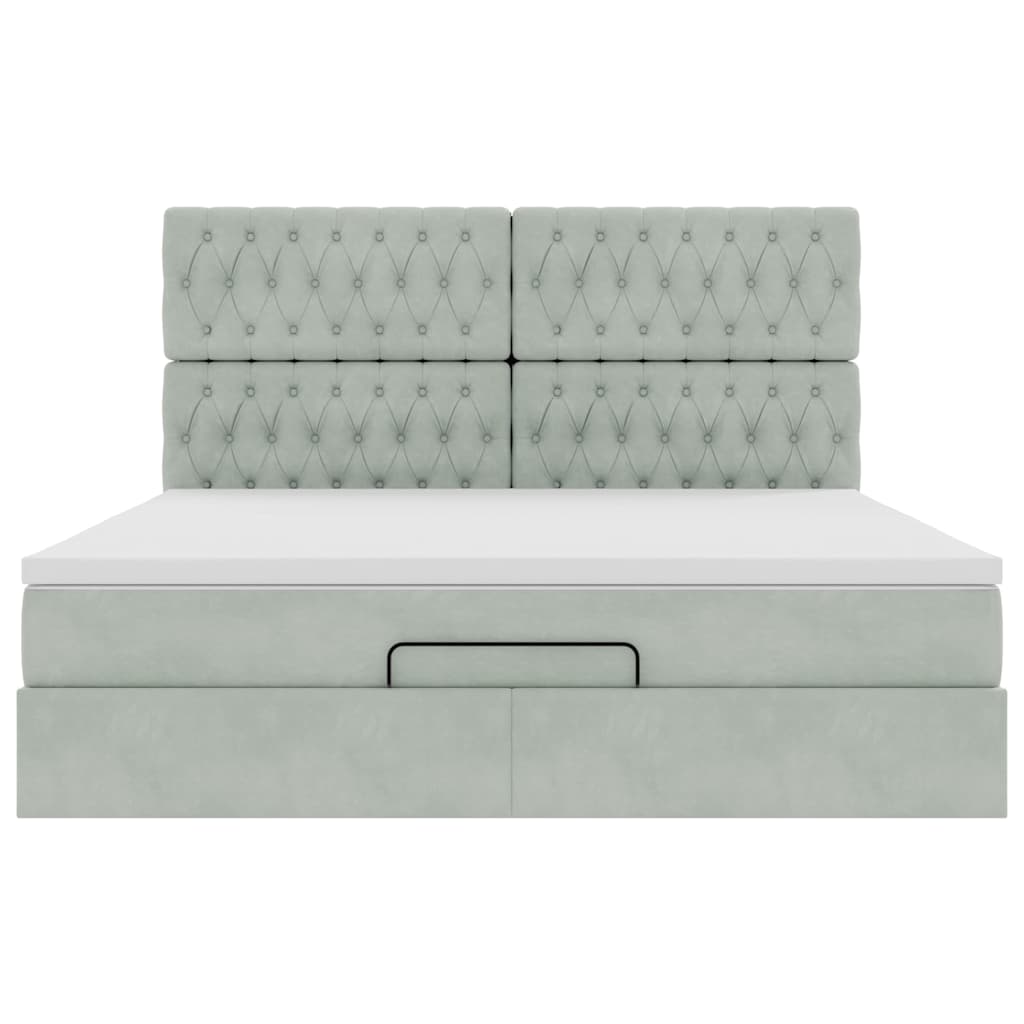 Cadre de lit ottoman et matelas gris clair 160x200cm velours - XIOS