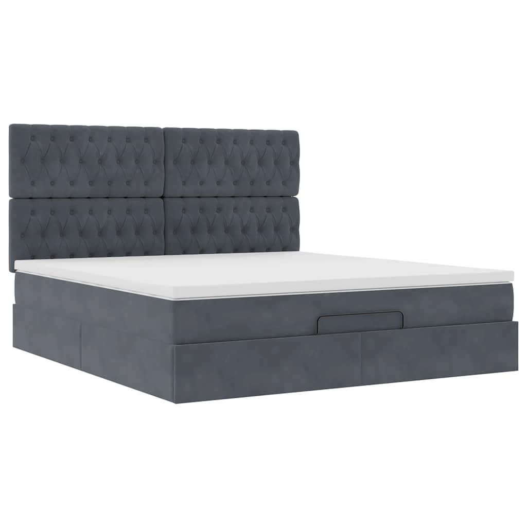 Cadre de lit ottoman avec matelas gris foncé 160x200cm velours - XIOS