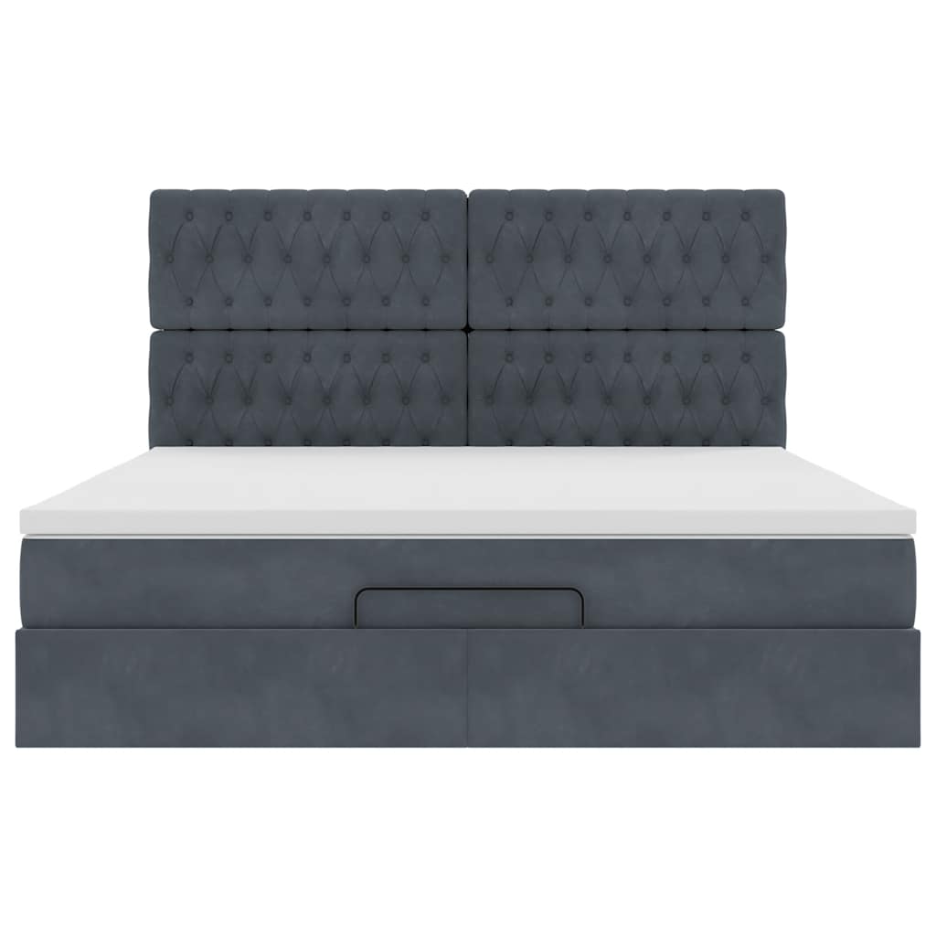 Cadre de lit ottoman avec matelas gris foncé 160x200cm velours - XIOS