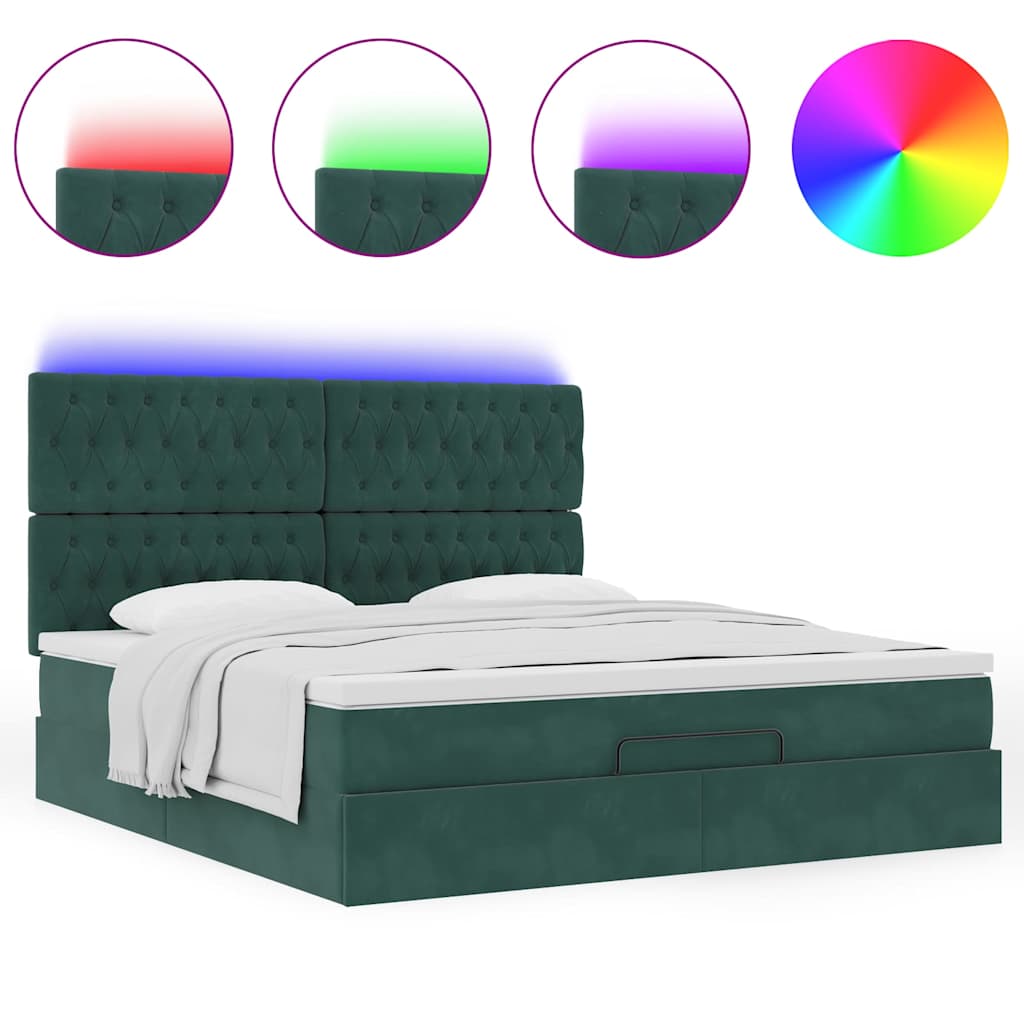 Cadre de lit ottoman avec matelas vert foncé 160x200 cm velours - XIOS