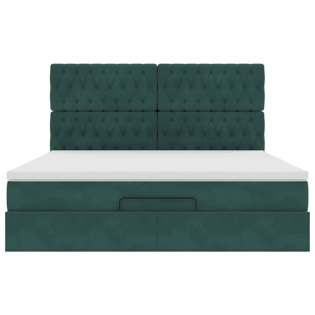 Cadre de lit ottoman avec matelas vert foncé 160x200 cm velours - XIOS