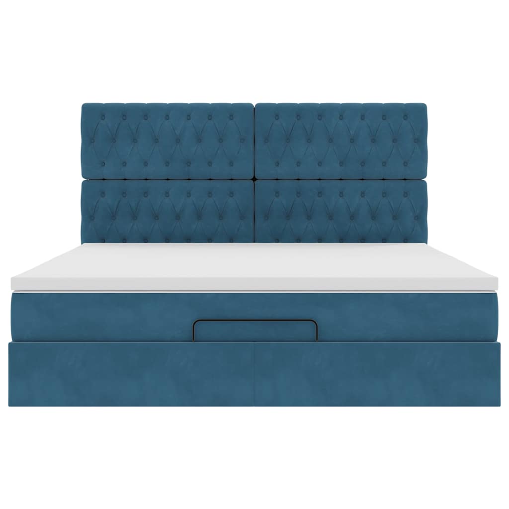 Cadre de lit ottoman avec matelas bleu foncé 160x200 cm velours - XIOS