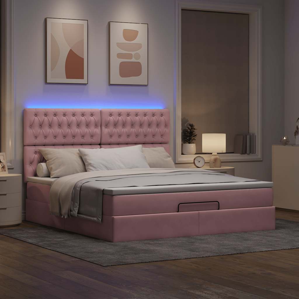 Cadre de lit ottoman avec matelas rose 160x200 cm velours - XIOS