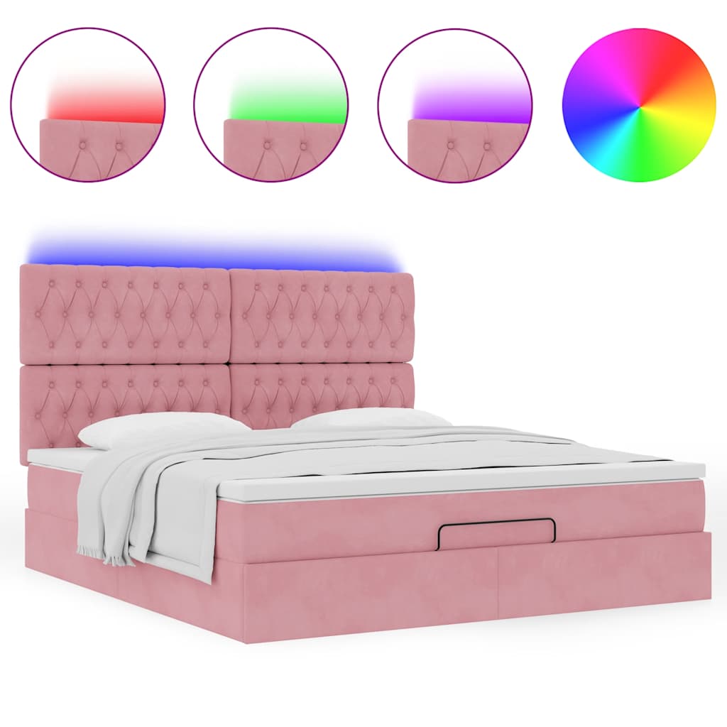 Cadre de lit ottoman avec matelas rose 160x200 cm velours - XIOS