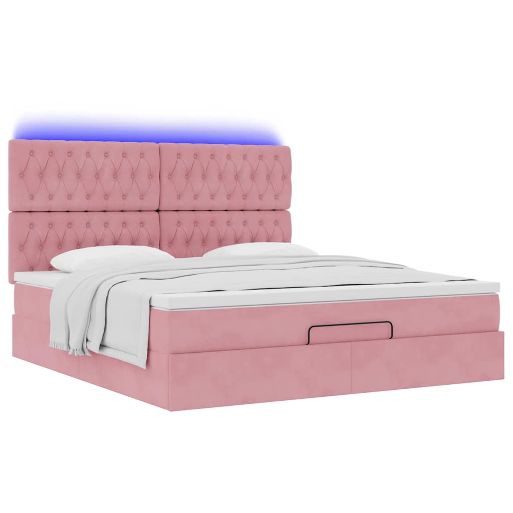 Cadre de lit ottoman avec matelas rose 160x200 cm velours - XIOS