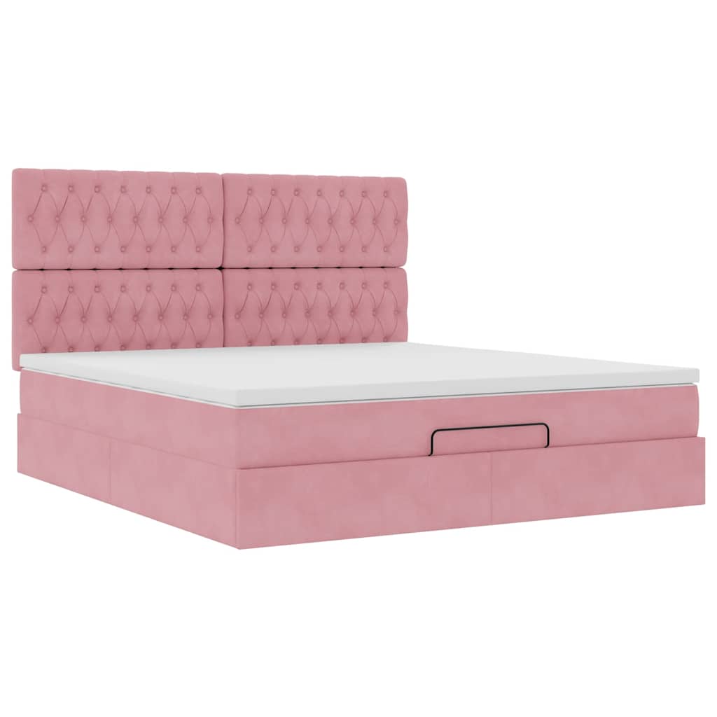 Cadre de lit ottoman avec matelas rose 160x200 cm velours - XIOS