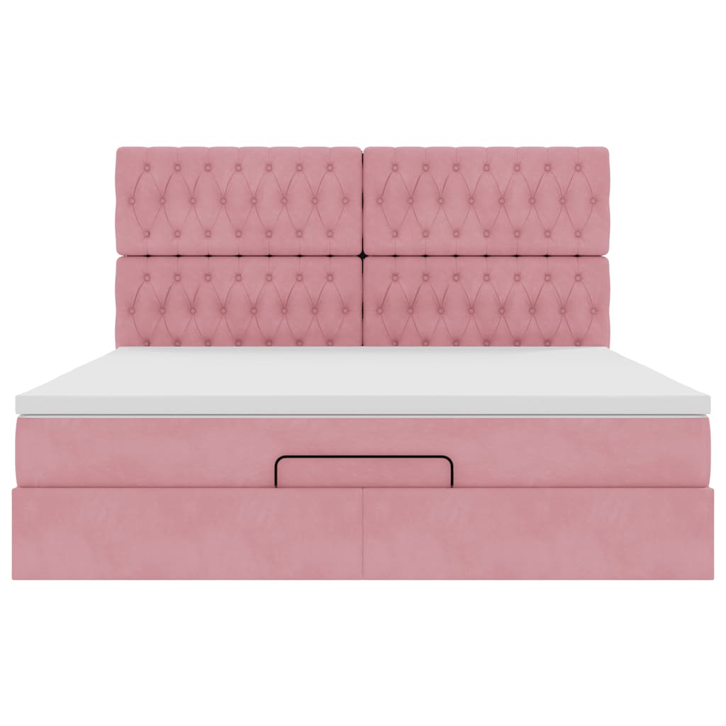 Cadre de lit ottoman avec matelas rose 160x200 cm velours - XIOS