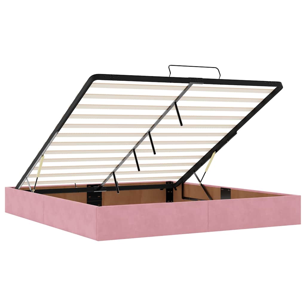 Cadre de lit ottoman avec matelas rose 160x200 cm velours - XIOS