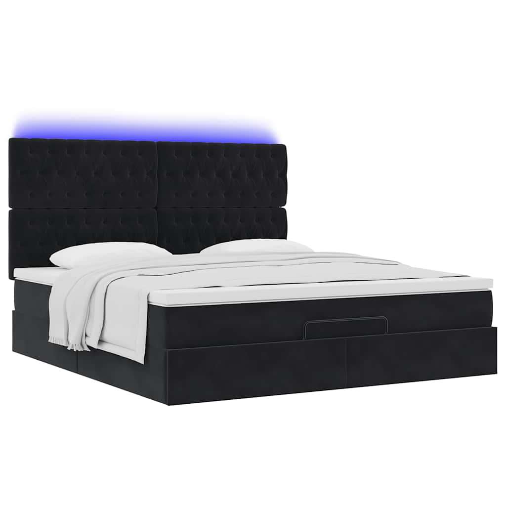 Cadre de lit ottoman avec matelas noir 180x200cm velours - XIOS