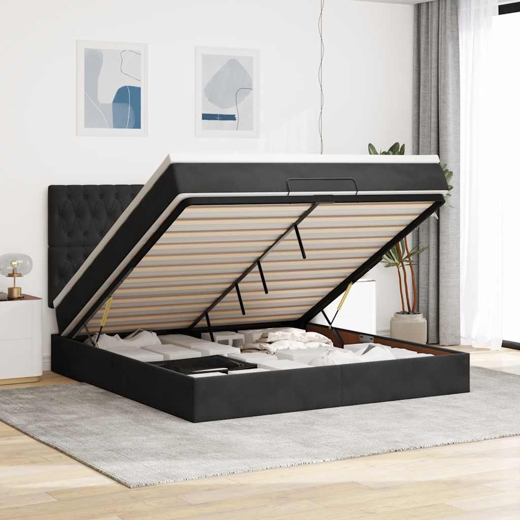 Cadre de lit ottoman avec matelas noir 180x200cm velours - XIOS