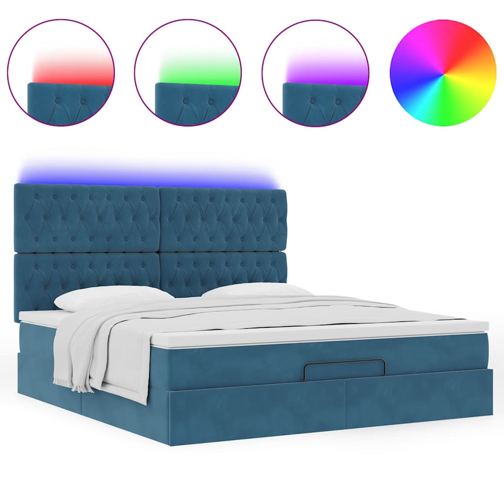 Cadre de lit ottoman avec matelas bleu foncé 180x200 cm velours - XIOS