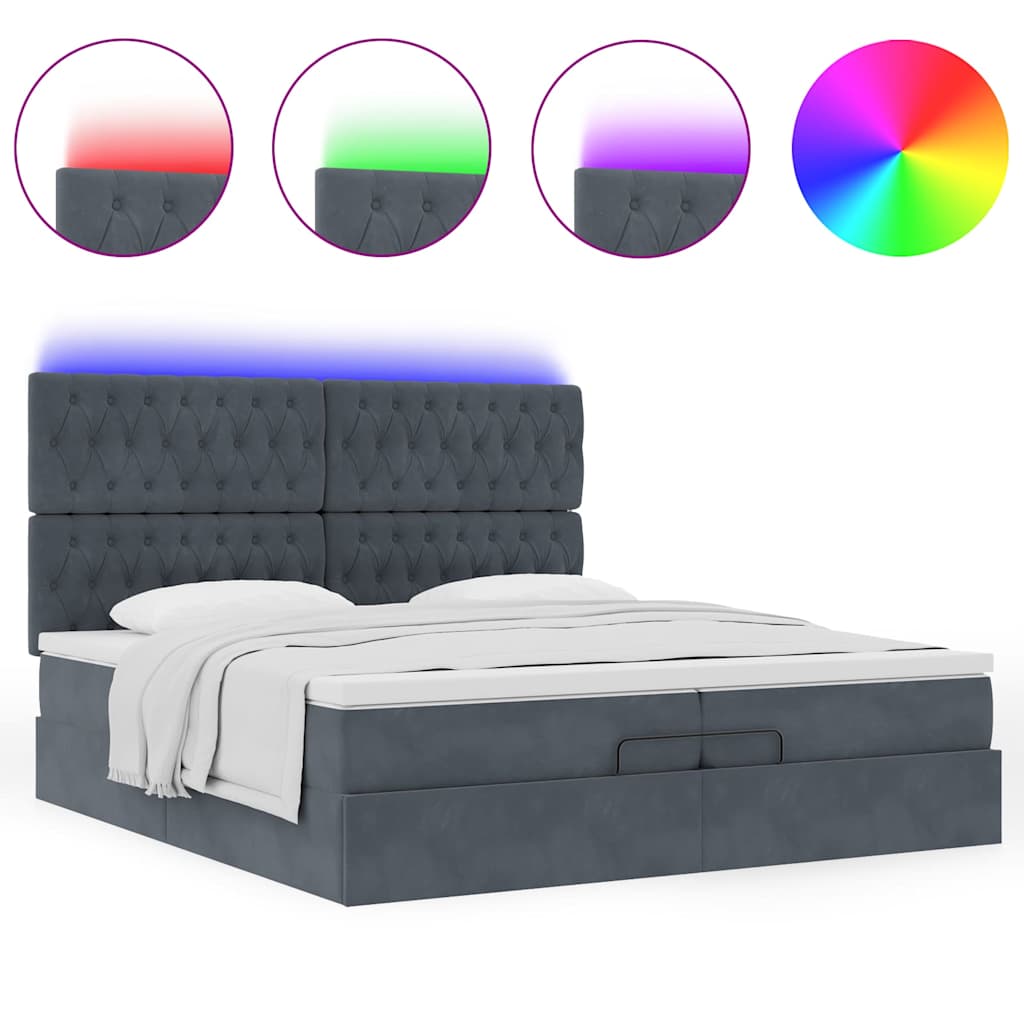 Cadre de lit ottoman avec matelas gris foncé 200x200 cm velours - XIOS