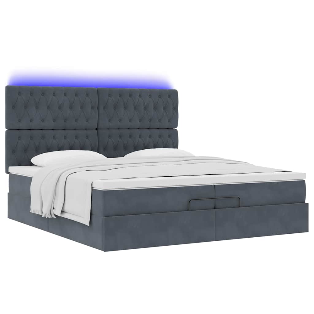 Cadre de lit ottoman avec matelas gris foncé 200x200 cm velours - XIOS