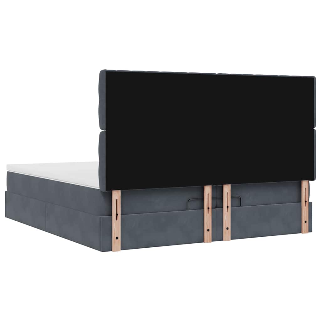 Cadre de lit ottoman avec matelas gris foncé 200x200 cm velours - XIOS