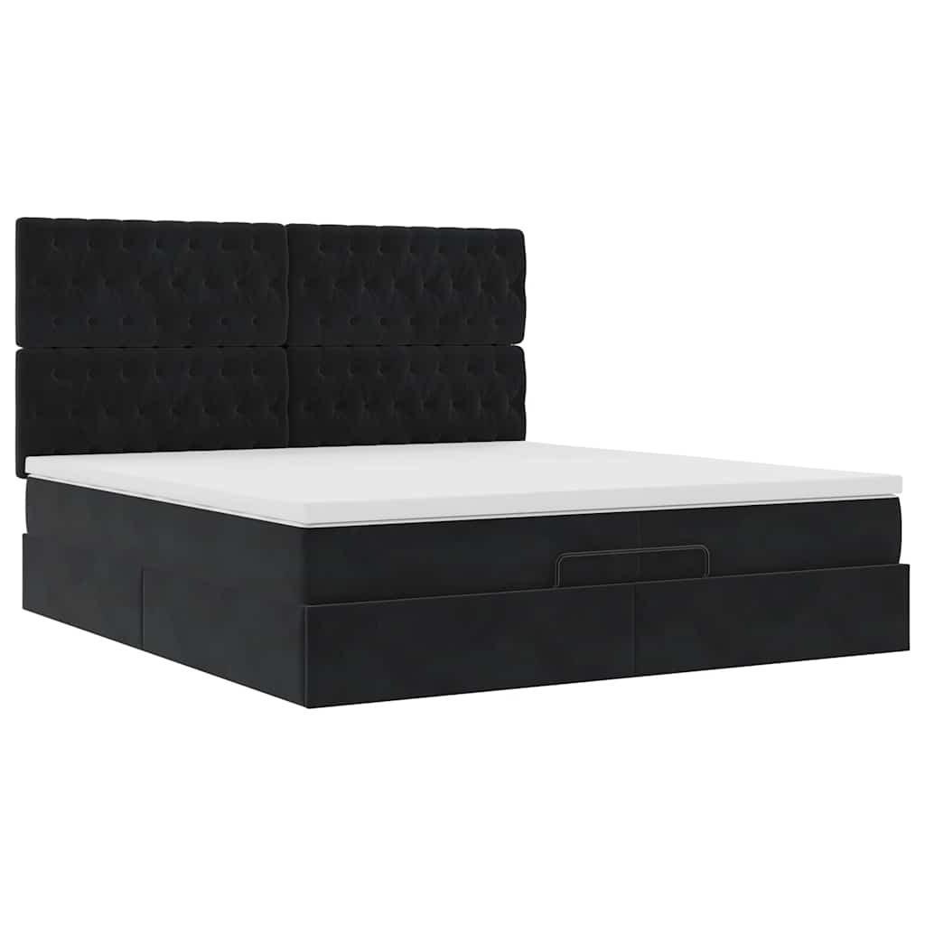 Cadre de lit ottoman avec matelas noir 200x200cm velours - XIOS