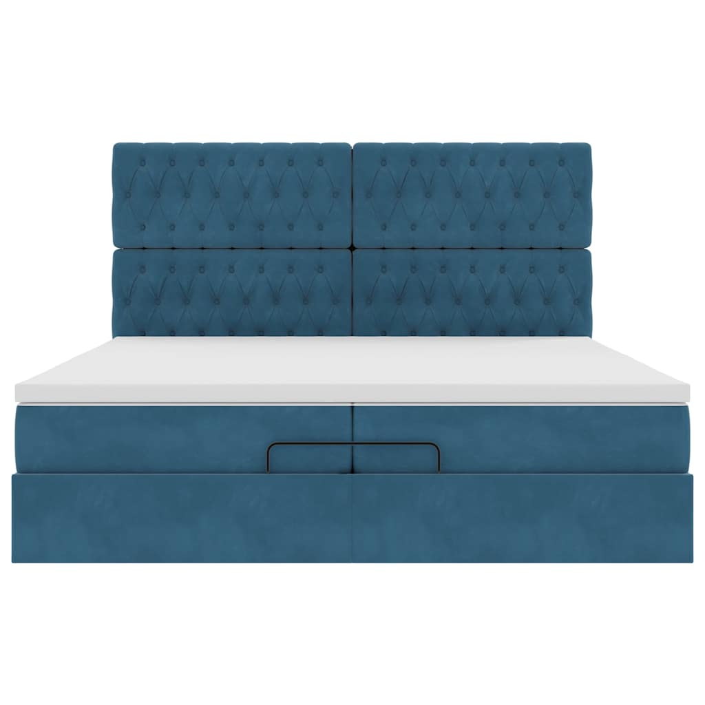 Cadre de lit ottoman avec matelas bleu foncé 200x200 cm velours - XIOS