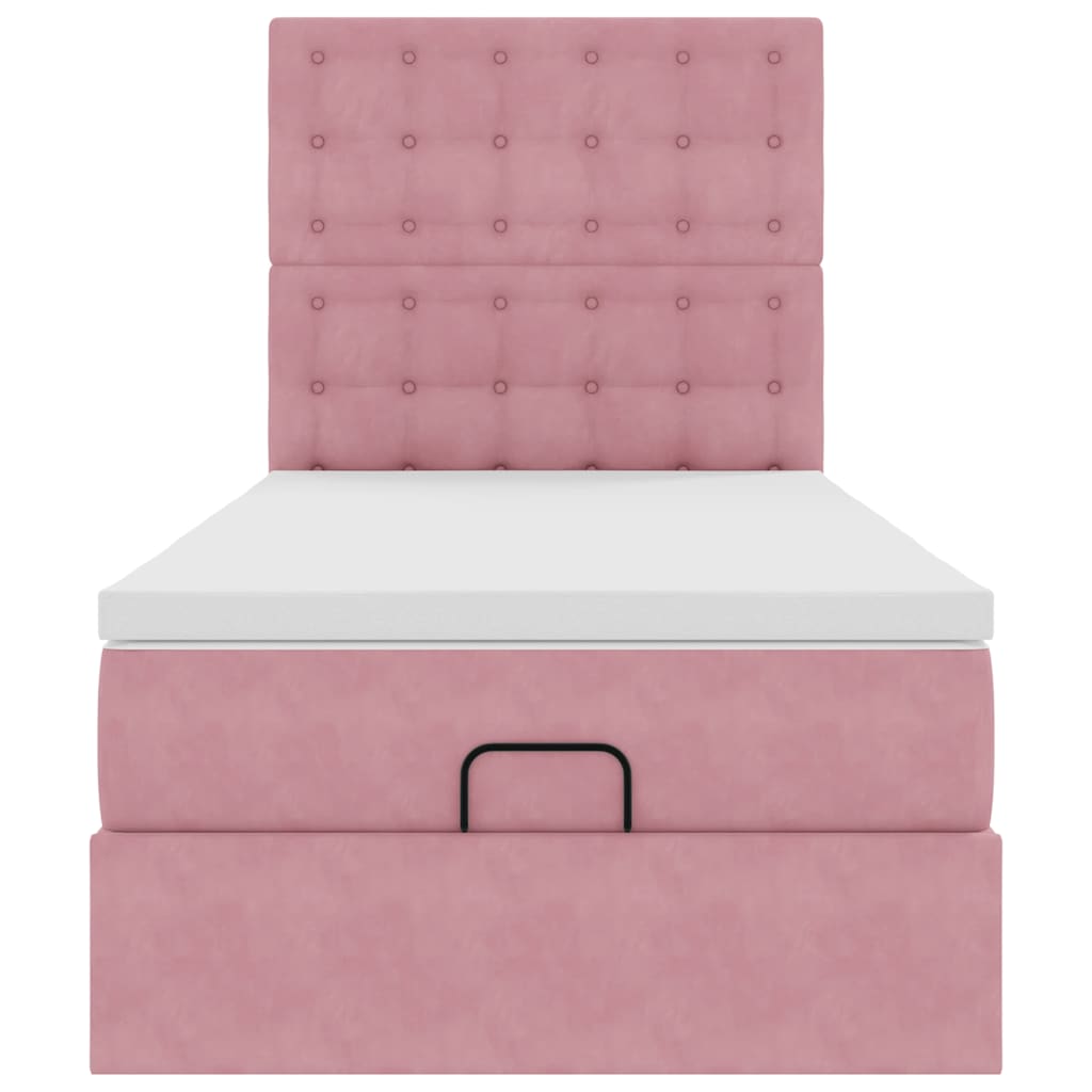 Cadre de lit ottoman avec matelas rose 80x200 cm velours - XIOS