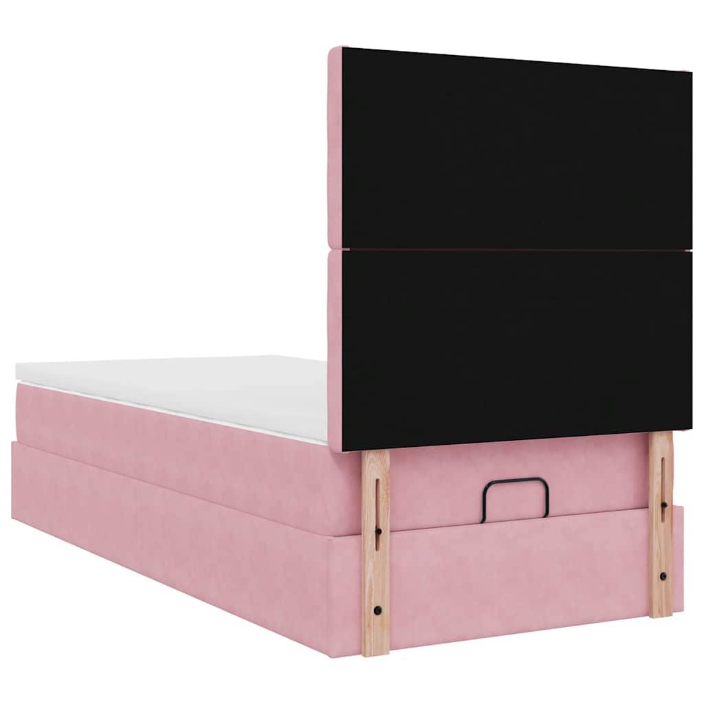 Cadre de lit ottoman avec matelas rose 80x200 cm velours - XIOS