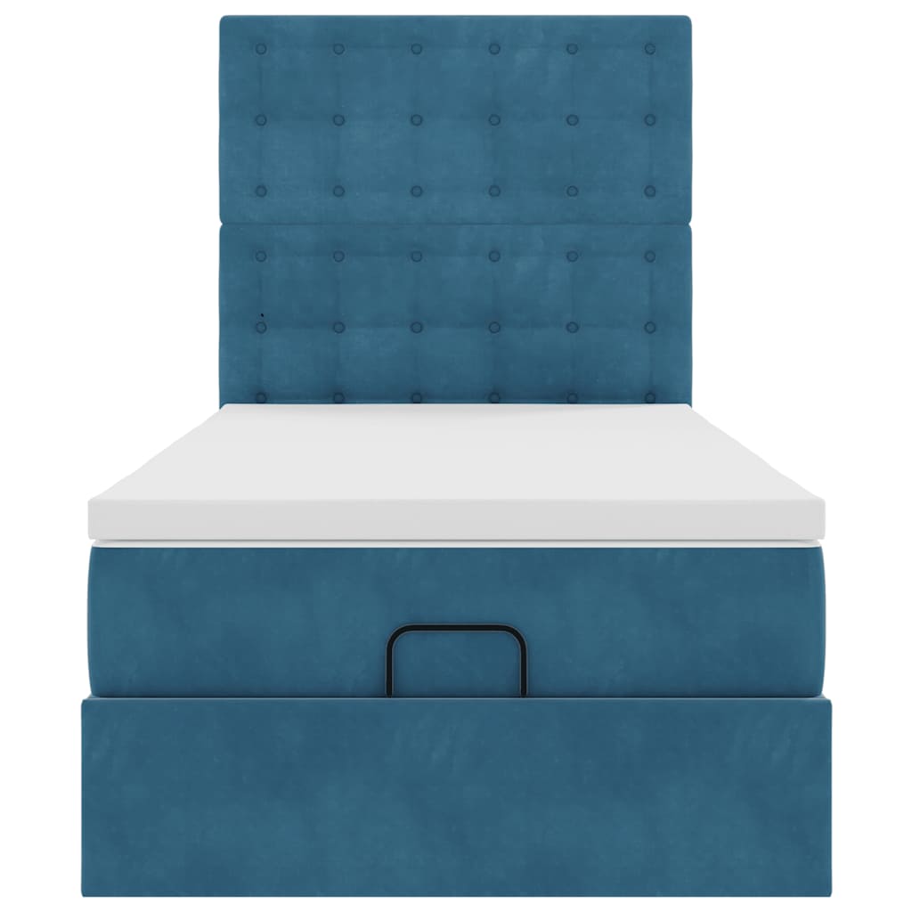 Cadre de lit ottoman avec matelas bleu foncé 90x190 cm velours - XIOS