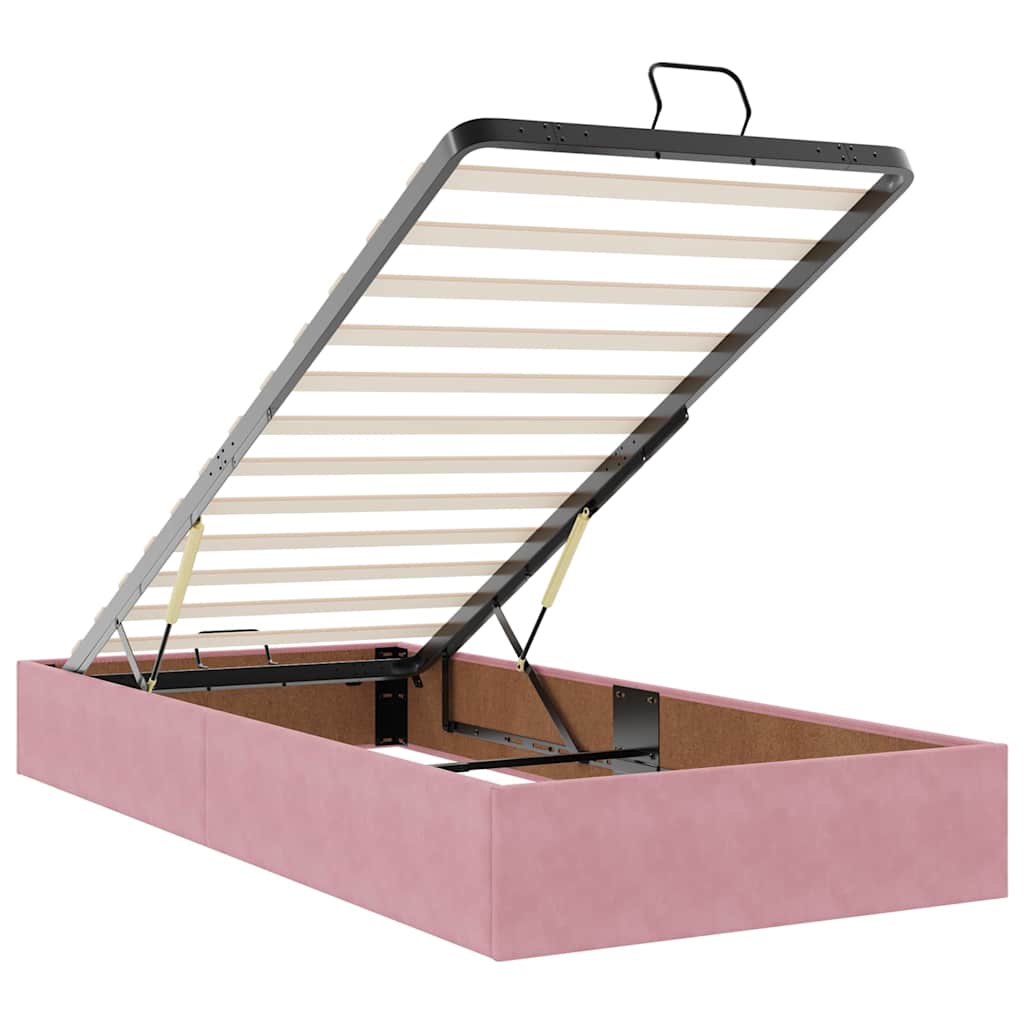 Cadre de lit ottoman avec matelas rose 90x190 cm velours