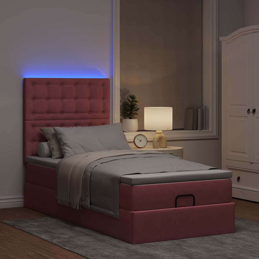 Cadre de lit ottoman avec matelas rose 90x200 cm velours - XIOS