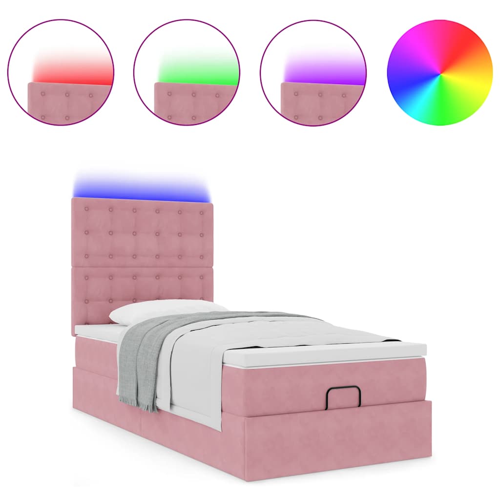 Cadre de lit ottoman avec matelas rose 90x200 cm velours - XIOS
