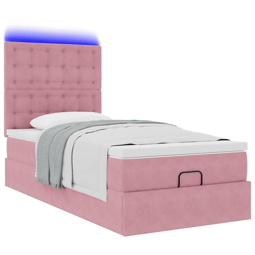 Cadre de lit ottoman avec matelas rose 90x200 cm velours - XIOS