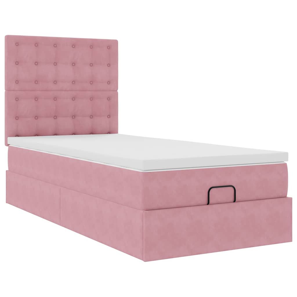 Cadre de lit ottoman avec matelas rose 90x200 cm velours - XIOS