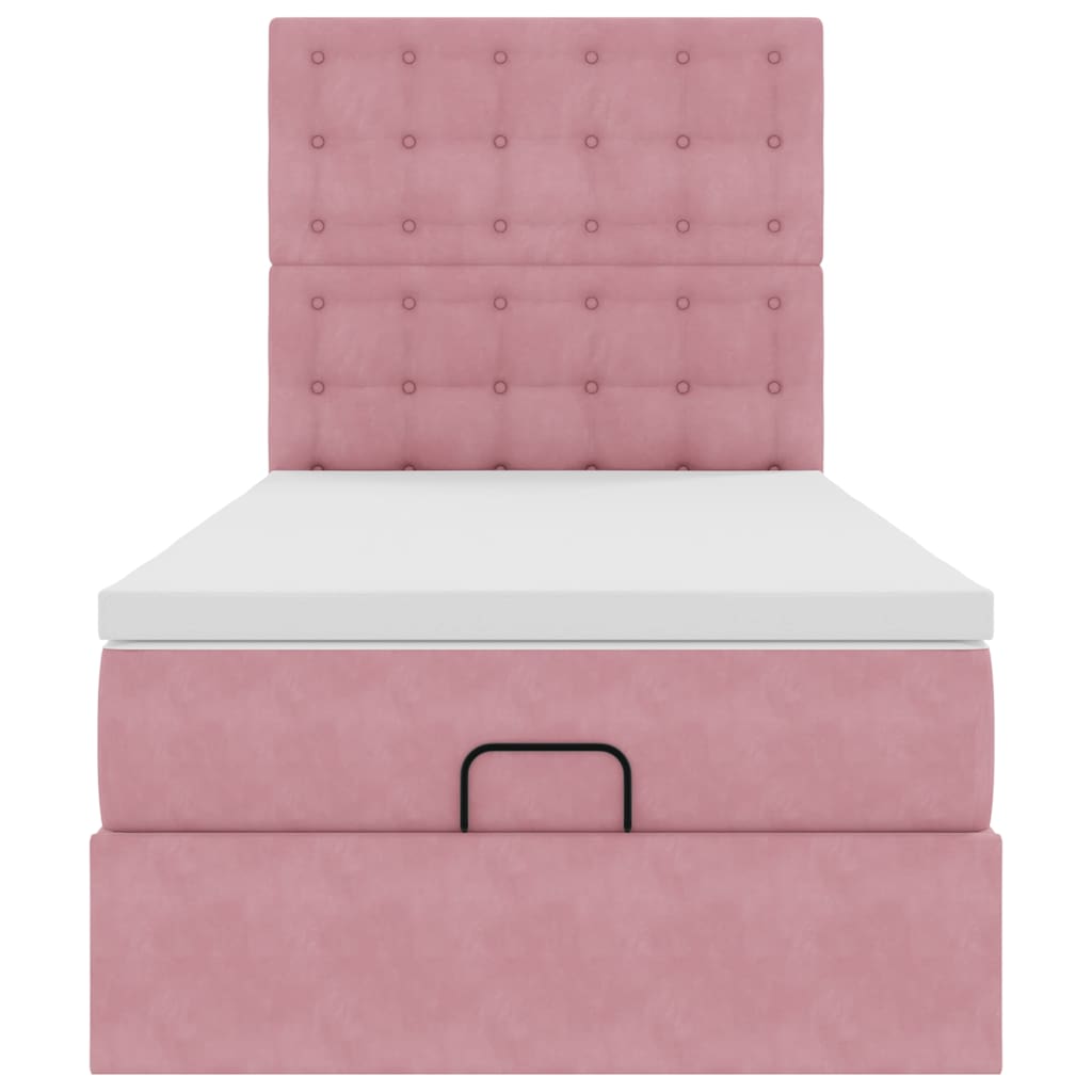 Cadre de lit ottoman avec matelas rose 90x200 cm velours - XIOS