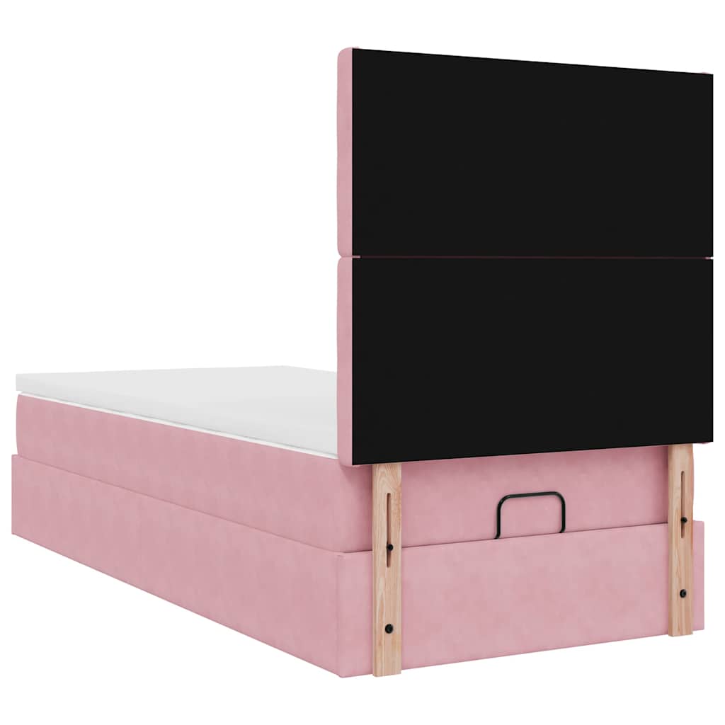 Cadre de lit ottoman avec matelas rose 90x200 cm velours - XIOS