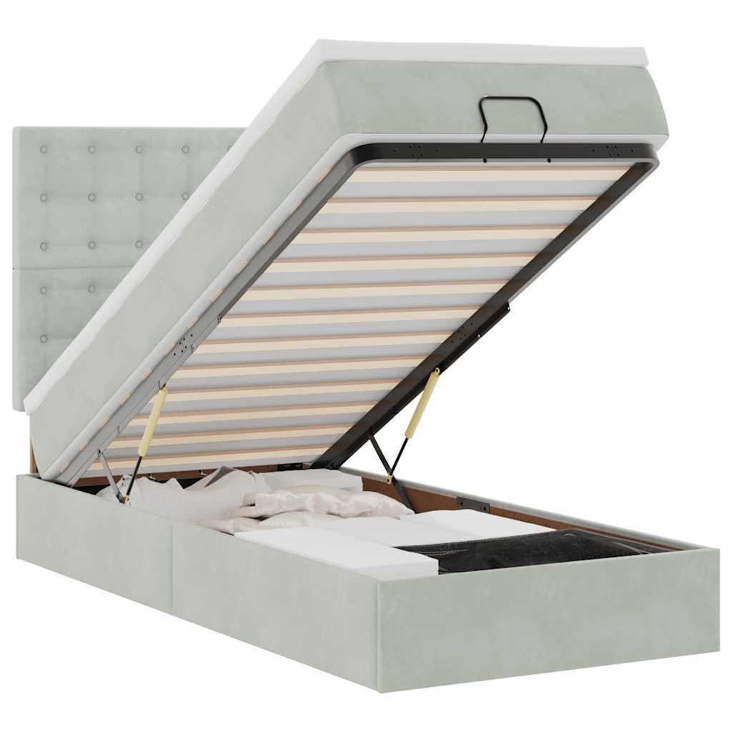 Cadre de lit ottoman et matelas gris clair 100x200 cm velours - XIOS