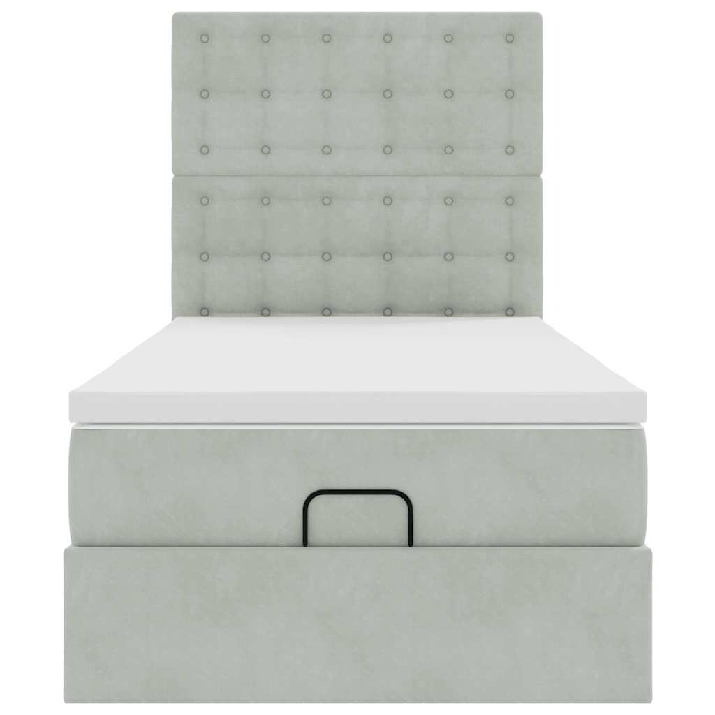 Cadre de lit ottoman et matelas gris clair 100x200 cm velours - XIOS