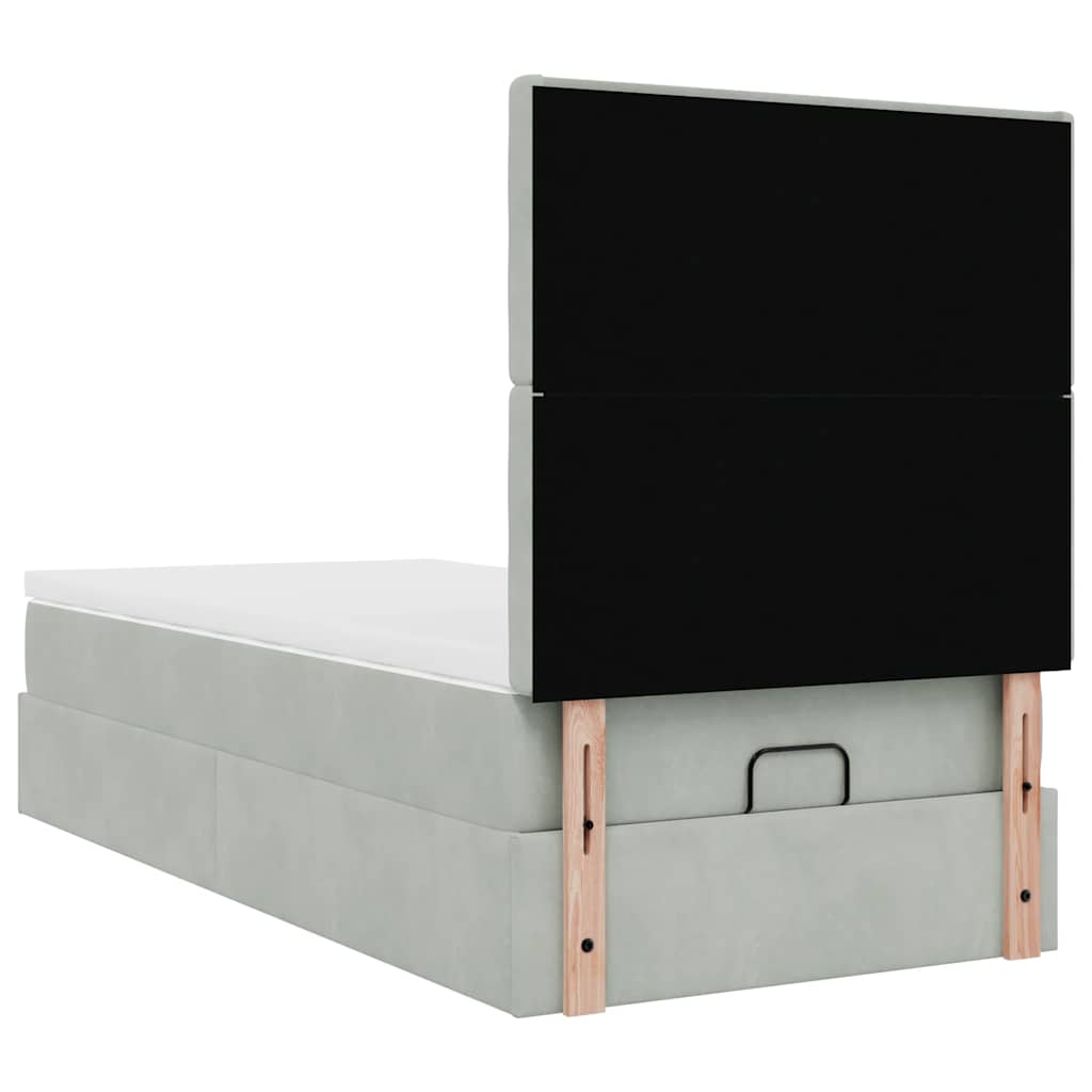 Cadre de lit ottoman et matelas gris clair 100x200 cm velours - XIOS