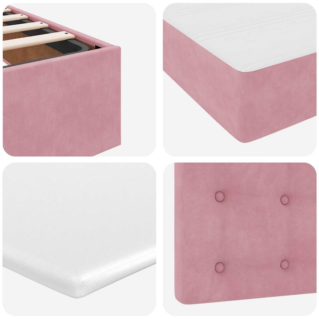 Cadre de lit ottoman avec matelas rose 100x200 cm velours