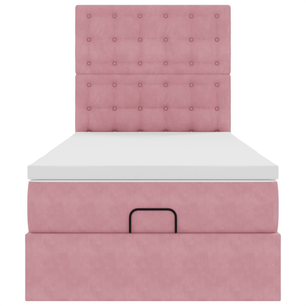 Cadre de lit ottoman avec matelas rose 100x200 cm velours - XIOS