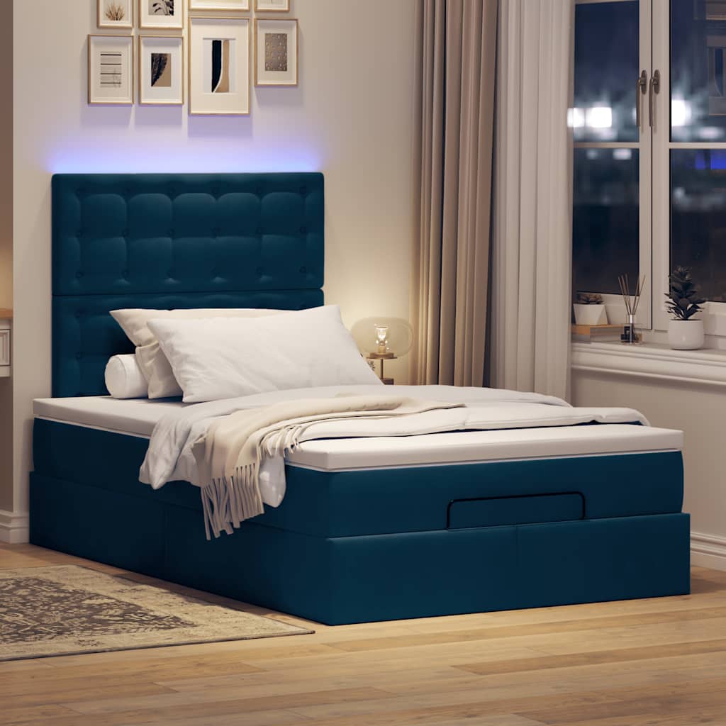 Cadre de lit ottoman avec matelas bleu foncé 120x190 cm velours - XIOS